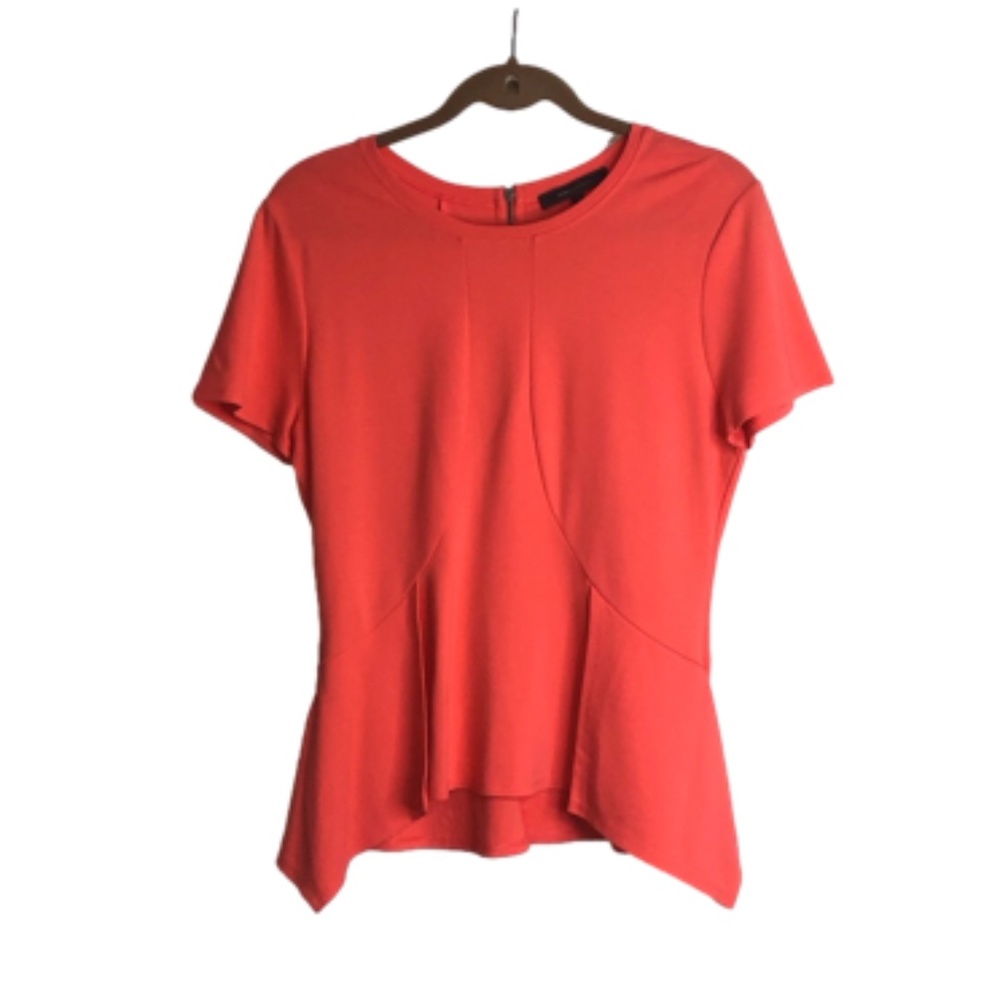 BCBGMAXARZIA Dressy Top Orange M Sculpted Bottom Back Zipper Pleat Shark Bite